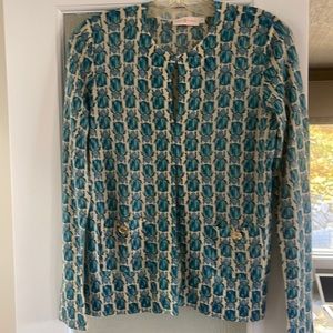 Tory Burch cardigan with eye closures/ hits st hip